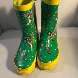Green and Yellow Kids Rain Boots with Cartoon Print